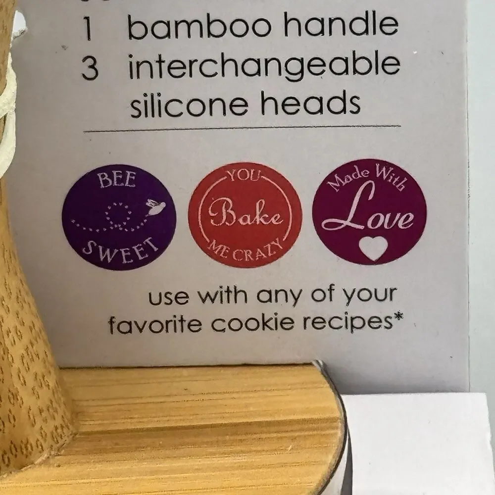 Core Kitchen Cookie Stamp Bamboo Handle 3 Interchangable Silicone Heads